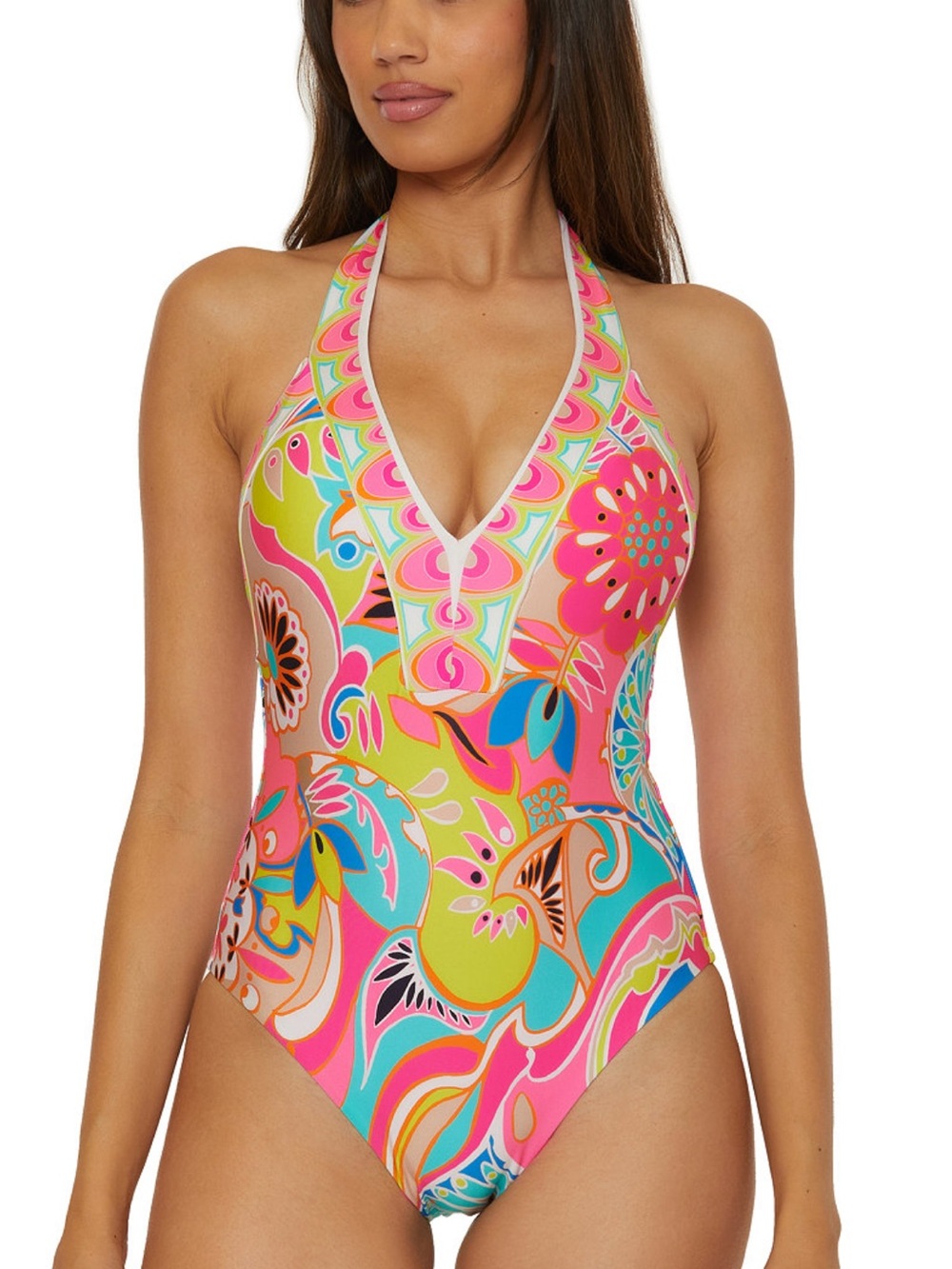 Trina Turk Pink Multi Halter One-Piece Swimsuit